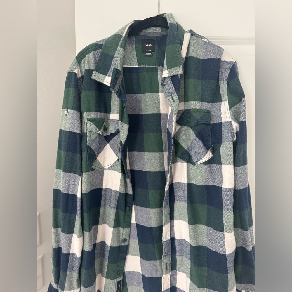 Vans Green and White Plaid Casual Shirt